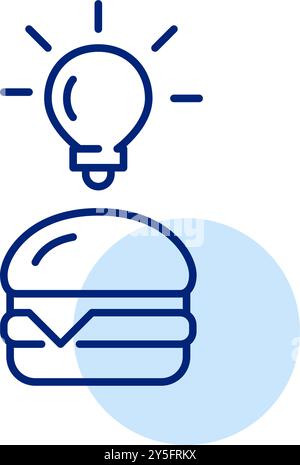 Cheeseburger and light bulb. Ideas for food delivery, smart app. Pixel perfect, editable stroke vector icon Stock Vector