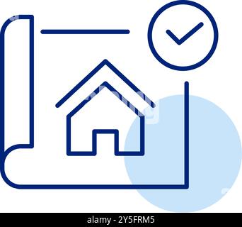 Verified house building plane. Blueprint with checkmark. Pixel perfect, editable stroke vector icon Stock Vector
