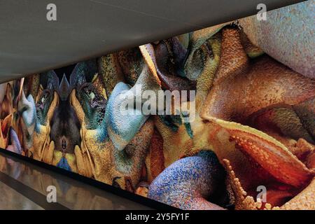 New York, New York, USA. 19th Sep, 2024. View of AI-powered immersive art installation called Large Nature Model: Coral during media presentation at UN Headquarters in New York. AI-generated immersive installation offers view of coral reefs of our oceans. (Credit Image: © Lev Radin/Pacific Press via ZUMA Press Wire) EDITORIAL USAGE ONLY! Not for Commercial USAGE! Stock Photo