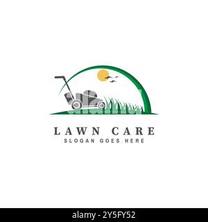 Lawn Care and Gardening Business Logo with Grass Mower Icon Stock Vector