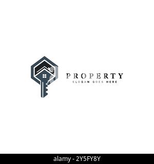 Property or Real Estate Business Logo with House and Key Icon Stock Vector