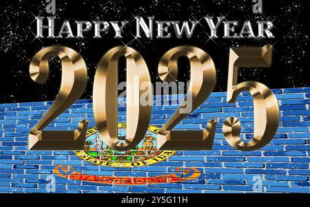 Happy New Year 2025 with Idaho flag - Illustration, 2025 HAPPY NEW YEAR NUMERALS Stock Photo