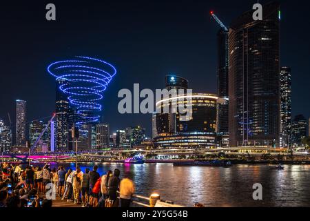 Brisbane, QLD, Australia - Sep 21, 2024: Drone show at the Brisfest 2024 Stock Photo