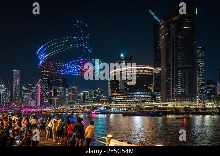 Brisbane, QLD, Australia - Sep 21, 2024: Drone show at the Brisfest 2024 Stock Photo