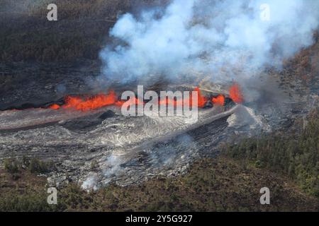 Kilauea, United States Of America. 22nd Sep, 2024. Kilauea, United States of America. 22 September, 2024. Lava flows cascading over the rim inside the Napau Crater of the Kilauea volcano caused by the recent East Rift Zone eruption at Hawaii Volcanoes National Park, September 19, 2024 in Hawaii. Credit: Michael Zoeller/USGS/Alamy Live News Stock Photo