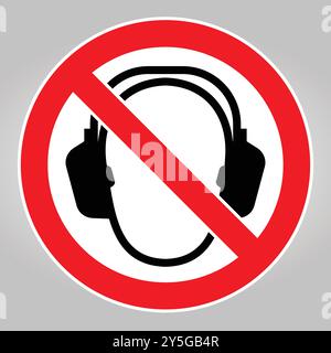 A bold no headphones sign representing noise control in specific environments, promoting awareness and guidelines for sound etiquette and public space Stock Vector