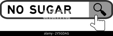 Search banner in word no sugar with hand over magnifier icon on white background Stock Vector