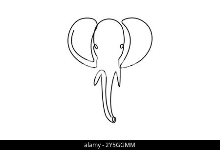Continuous line of walking standing elephant. Single one line art of wild elephant. Vector illustration, elephant one line. Elephant with baby symbol Stock Vector