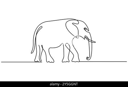 Continuous line of walking standing elephant. Single one line art of wild elephant. Vector illustration, elephant one line. Elephant with baby symbol Stock Vector