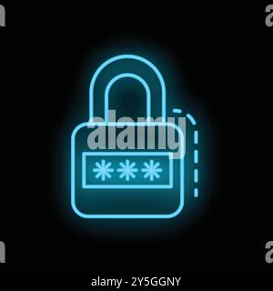 Glowing neon padlock icon representing digital security and password protection Stock Vector