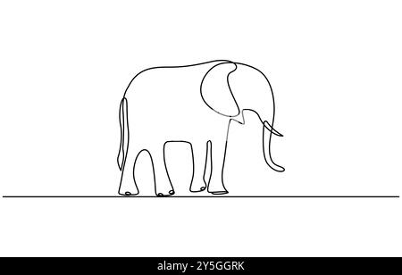 Continuous line of walking standing elephant. Single one line art of wild elephant. Vector illustration, elephant one line. Elephant with baby symbol Stock Vector