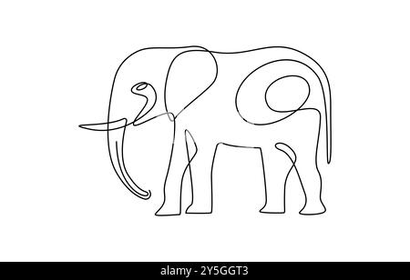 Continuous line of walking standing elephant. Single one line art of wild elephant. Vector illustration, elephant one line. Elephant with baby symbol Stock Vector