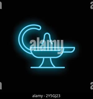 Neon blue icon of aladdin lamp glowing on black background Stock Vector