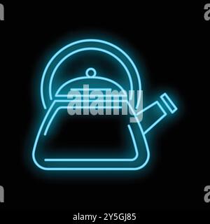 Blue neon sign illustrating a traditional japanese iron teapot on a black background, ideal for tea enthusiasts and businesses Stock Vector
