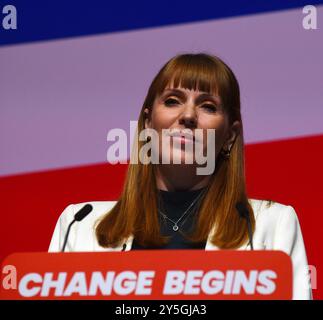 Liverpool, UK. 22nd Sep, 2024. Angela Rauner Deputy Leader Labour Party Addresses Conference, 2024, Liverpool Credit: Della Batchelor/Alamy Live News Stock Photo