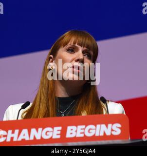 Liverpool, UK. 22nd Sep, 2024. Angela Rauner Deputy Leader Labour Party Addresses Conference, 2024, Liverpool Credit: Della Batchelor/Alamy Live News Stock Photo