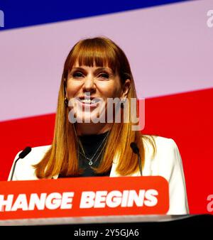 Liverpool, UK. 22nd Sep, 2024. Angela Rauner Deputy Leader Labour Party Addresses Conference, 2024, Liverpool Credit: Della Batchelor/Alamy Live News Stock Photo