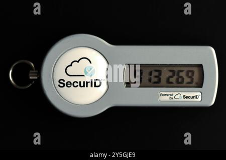 SecurID RSA secure access and authentication device for network security isolated on black Stock Photo