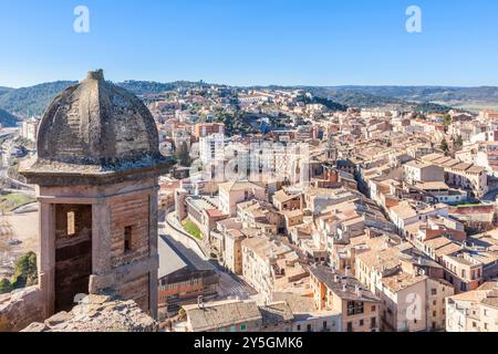 View of Cardona village from Castle and Collegiate church of San Vicente, Barcelona, Spain Stock Photo