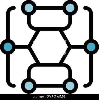 Blockchain network icon representing secure transactions connecting nodes in a decentralized system Stock Vector