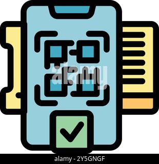 Smartphone scanning a qr code on a boarding pass, validating it for travel Stock Vector