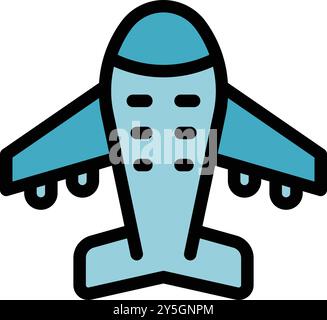 Simple stylized drawing of a large passenger plane taking flight from a bird's eye perspective Stock Vector