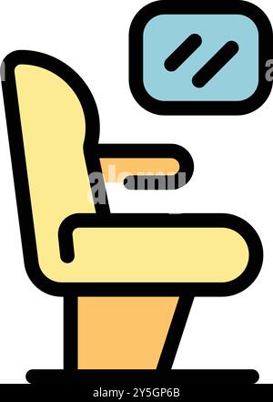 This icon of an airplane seat represents the experience of air travel, highlighting passenger comfort and in flight amenities Stock Vector