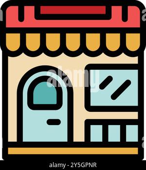 Simple vector icon of a small business storefront with awning, perfect for representing local shops and urban businesses Stock Vector