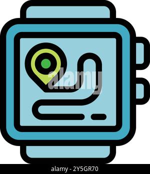 Smartwatch displaying gps location with a pin and a route on the screen Stock Vector