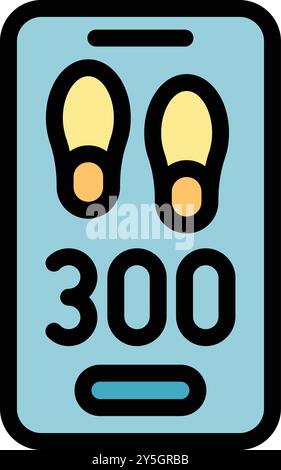Smartphone app is counting steps during a walk, showing the progress on screen Stock Vector