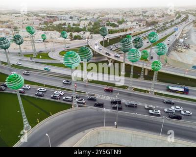 Drone photo of busy motorway The Green Field Riyadh KSA Stock Photo