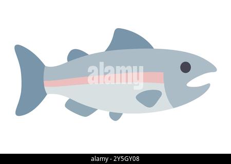 Cartoon salmon icon. Simple flat color vector style fish illustration. Stock Vector
