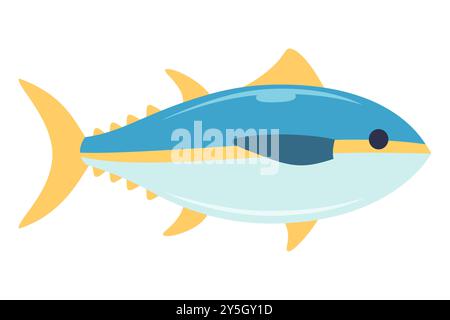 Cartoon Yellowfin tuna icon. Simple flat color vector style fish illustration. Stock Vector