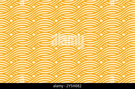 Ramen noodle pasta seamless pattern with waves or braided wavy ornament, vector background. Abstract Asian noodles pattern with curly wavy lines of Chinese instant noodles for seamless background Stock Vector