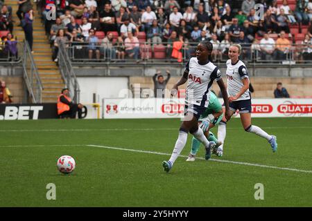 London, UK. 22nd Sep, 2024. Jessica Naz of Spurs Women scores to make the score 2-0 during the Women's Super League match between Tottenham Hotspur Women and Crystal Palace Women at the Brisbane Road, London, England on 22 September 2024. Photo by Ken Sparks. Editorial use only, license required for commercial use. No use in betting, games or a single club/league/player publications. Credit: UK Sports Pics Ltd/Alamy Live News Stock Photo