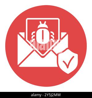 Mail infected malware vector icon. Envelope with mail and virus bug spam alert. Email spam, phishing, scam and hacker attack concept Stock Vector