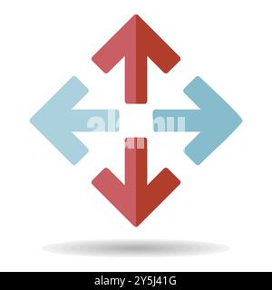 Four arrows pointing from the center vector icon. Navigation sign. Graph symbol for travel and tourism web site and apps design, logo, app, UI Stock Vector