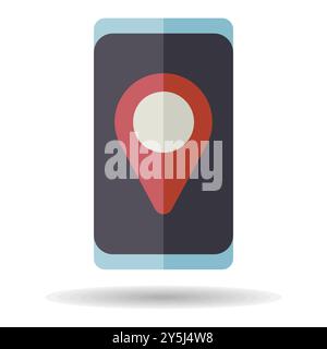 Smartphone with pin location style icon vector. Navigation sign. Graph symbol for travel and tourism web site and apps design, logo, app, UI Stock Vector