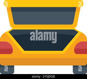 Minimalist vector illustration of a yellow car with an open trunk, offering a rear view of the vehicle Stock Vector