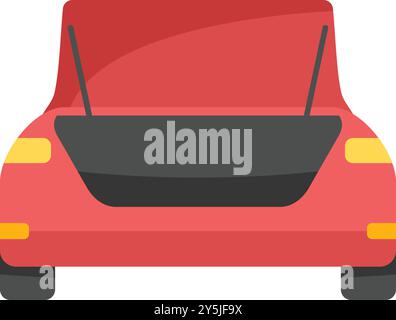 Minimalist vector illustration of a red car with an open trunk, offering a glimpse into the empty storage space Stock Vector