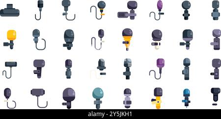 This set features a variety of lavalier microphones, perfect for capturing high quality audio in diverse settings Stock Vector