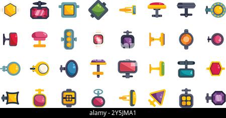 Set of cufflinks with precious stones showing different geometrical forms and colors icons set in flat style Stock Vector
