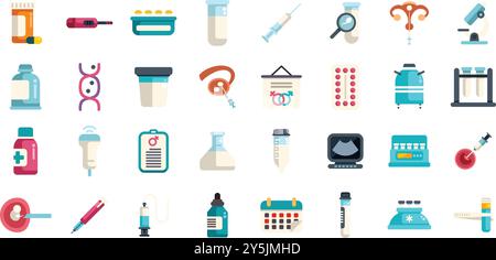 This set of icons shows the different steps and methods used in artificial insemination and in vitro fertilization Stock Vector