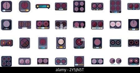 This image is a collection of induction cookers with different heating zones, perfect for stock photos, infographics, websites, and more Stock Vector