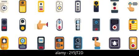 Set of intercom icons, showing different types and uses of intercoms, in a variety of styles Stock Vector
