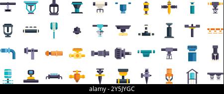 This set of icons is perfect for illustrating irrigation systems, water management, gardening, landscaping, and agriculture Stock Vector