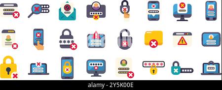 This set of icons represents different login problems and security issues, perfect for illustrating password protection and cybersecurity concepts Stock Vector