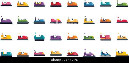 This set features various bumper cars in different colors and designs, capturing the excitement of this classic amusement park attraction Stock Vector