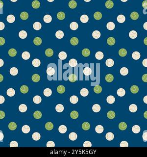 Tennis balls seamless pattern. Serve repeat background. Vector continuous surface design. Stock Vector