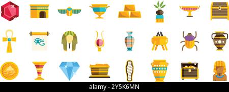 This set of icons represents ancient egypt with its most recognizable symbols Stock Vector